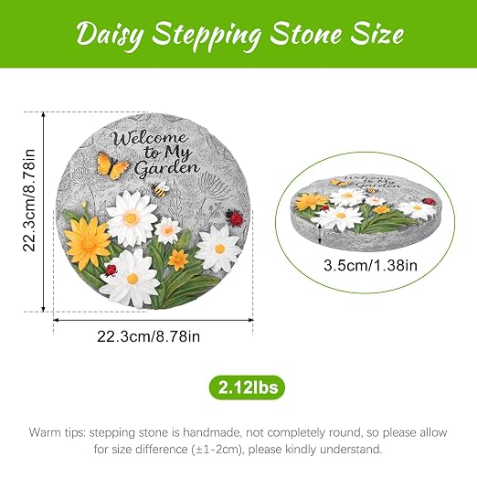 Resin Daisy Stepping Stone, Bees Butterfly Ladybug Welcome to My Garden Decorative Garden Step Stones for Yard, Patio or Walkway Wall Hanging Decor - Outdoor or Indoor Home Decoration
