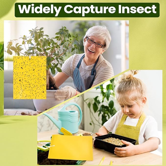Qualirey 100 Pcs 6x8 Inch Yellow Sticky Traps for Gnats, Dual-Sided Sticky Gnat Traps for Indoor Outdoor Plants, Pest Control for Fungus Gnats, Fruit Flies, Whiteflies – Bulk Pack with Twist Ties