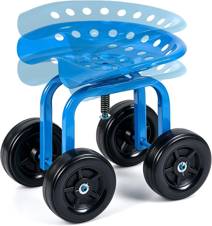 Rolling Garden Seat, Garden Cart with 360° Swivel Work Seat & Adjustable Height, Heavy Duty Garden Seat with Wheels for Lawn Yard Patio Greenhouse Planting Cleaning (Blue)
