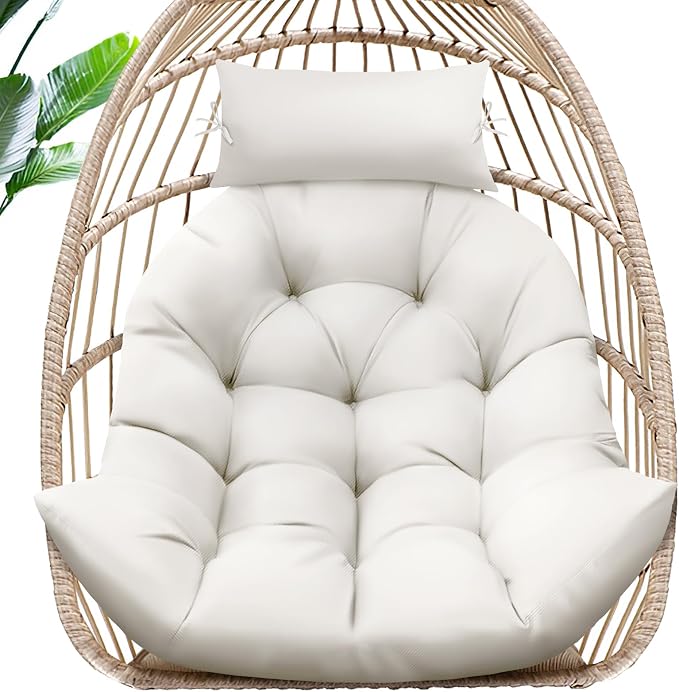 MAGIC ELEPHANT Egg Chair Cushion, Memory Foam Hanging Egg Chair Cushion Replacement, Indoor Outdoor Hammock Basket Swing Cushion with Headrest (Antique White)