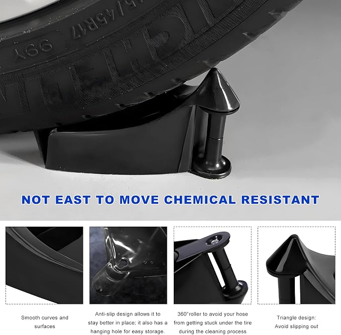 4 PCS Car Hose Guide, Plastic Detailing Tire Hose Roller Preventing Stucking & Snagging Under Tires, Wheel Rolling System Tool Washer Hoses Guide for Car Truck SUV RV ATV (Black)