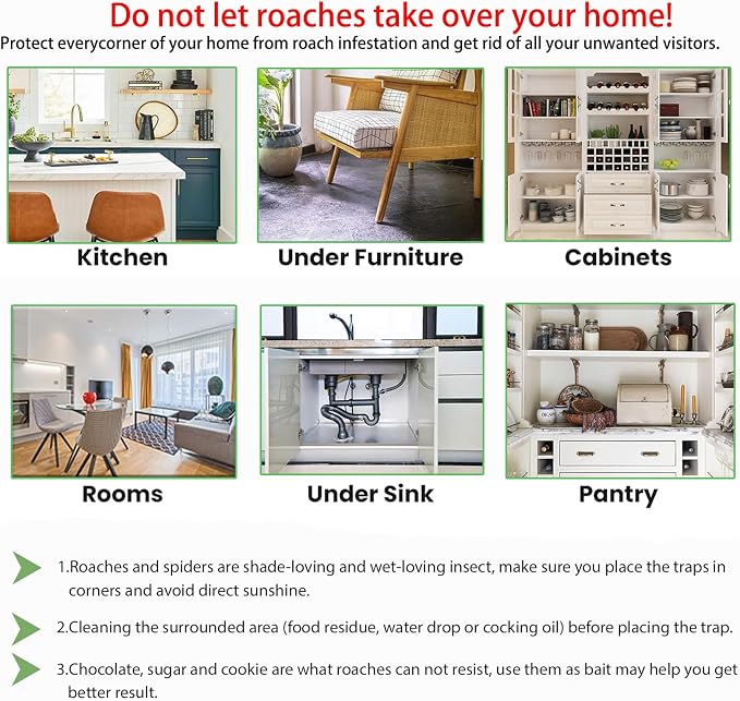 Cockroach Traps,Roach Traps,Cockroach Bait,Roach Motel,Child & Pet Friendly (10 Pack)