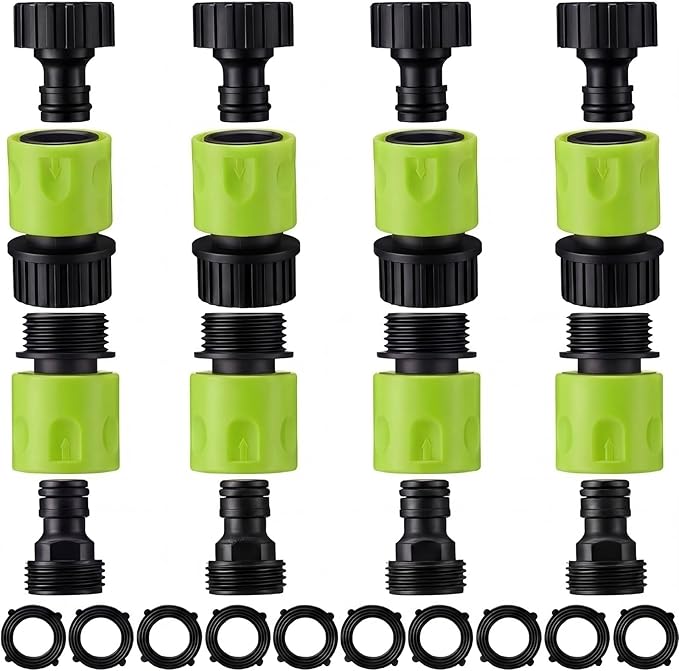 Hotop 16 Pieces Garden Hose Quick Connector 3/4 Inch Plastic Water Hose Fittings Male and Female Connectors End Adapters with 10 Pieces Rubber Gaskets(Fluorescent Color)
