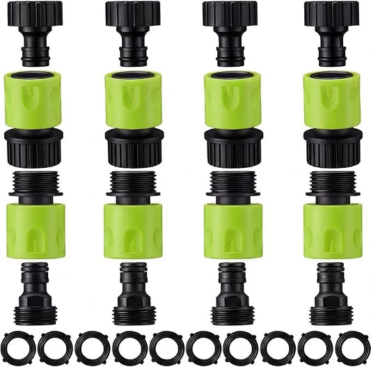 Hotop 16 Pieces Garden Hose Quick Connector 3/4 Inch Plastic Water Hose Fittings Male and Female Connectors End Adapters with 10 Pieces Rubber Gaskets(Fluorescent Color)