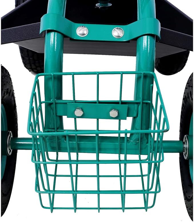 Rolling Garden Cart, 360 Swivel Gardening Seat with Wheels, Tool Basket, Adjustable Height, Outdoor Garden Workseat, Gardening Stool Scooter for Sitting (Green)