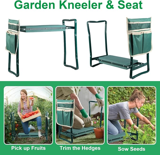 Garden Kneeler and Seat,Heavy Duty Portable Garden Stool with Tool Pouches,Foldable Thick Gardening Bench with EVA Foam Kneeling Pad,Gardening Gifts for Seniors,Gardener,Parents