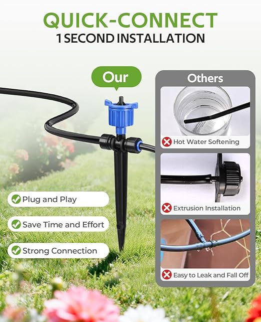 HIRALIY 100FT Drip Irrigation System with Timer, Pressure Compensated Watering Kit with 24 Adjustable Emitters, Quick Connect Garden Irrigation for Raised Beds, Greenhouses and Garden Rows
