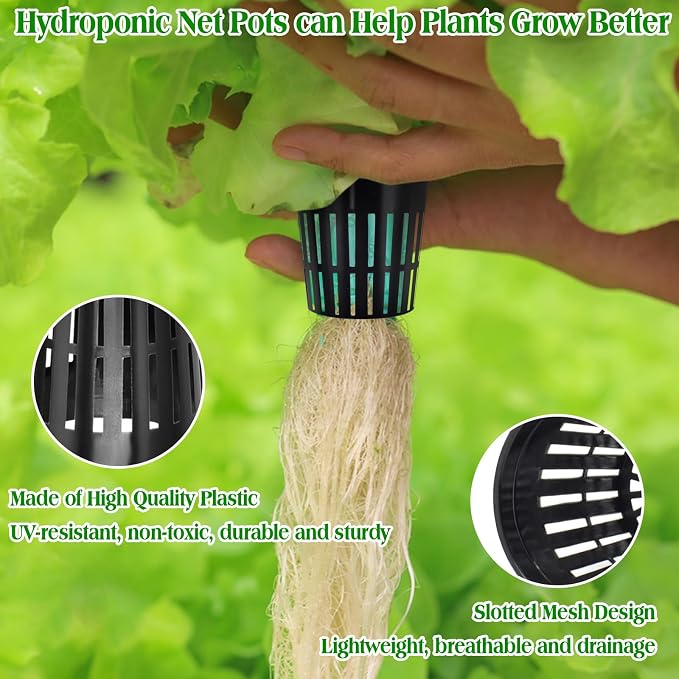 ZeeDix 2 Inch Net Pots for Hydroponics, 50 Pack Mesh Net Cups Hydroponic Baskets Plant Nursery, Reusable Heavy Duty Wide Lip Round Bucket Basket for Plants