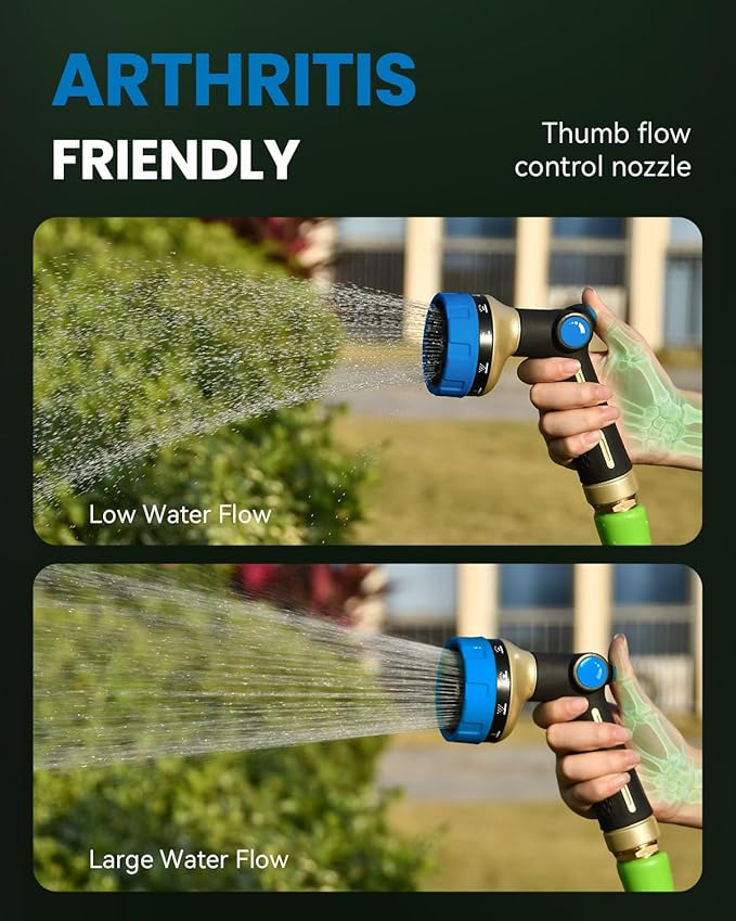 RAINPOINT Garden Hose Nozzle Heavy Duty - 100% Metal Thumb Control Spray Nozzles for Garden Hose High Pressure, 10 Patterns Water Hose Nozzle for Car Wash, Watering Lawn and Pets, Blue