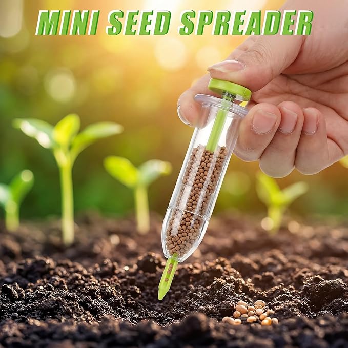 Lothee 19 Pcs Mini Seed Spreader Set Sowing Seed Dispenser with 5 Speeds Small Sowing Helper Tool for Seeds Hand Held Seedlings Dibber and Widger Set for Farm Lawn Garden Yard