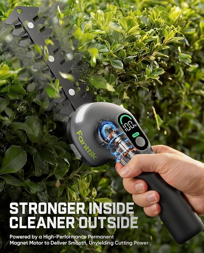 Fanttik Z10 Pro Cordless Hedge Trimmer, 6” Shurbbery Trimmer & 3.5” Grass Shear, Dual-Mode with Battery Display, Type-C Fast Charge, Two Blades for Yard, Garden, Lawn Care