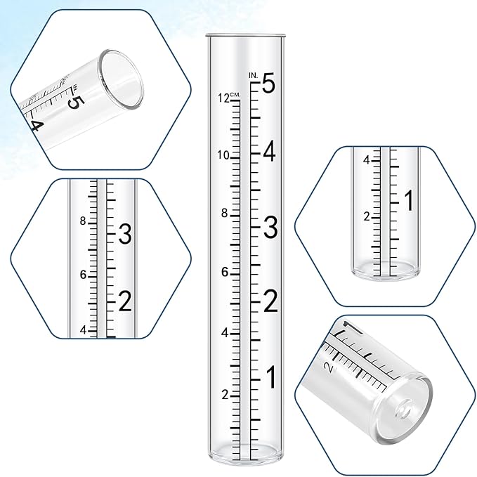 SynHHergyx 2 Pcs 5" Rain Gauge Replacement Tubes for Outdoor Plastic Rain Gauges for Garden Yard Home, Clear Rain-Gages, Diameter 0.87"/2.2cm; Top Diameter: 0.94"/2.4cm