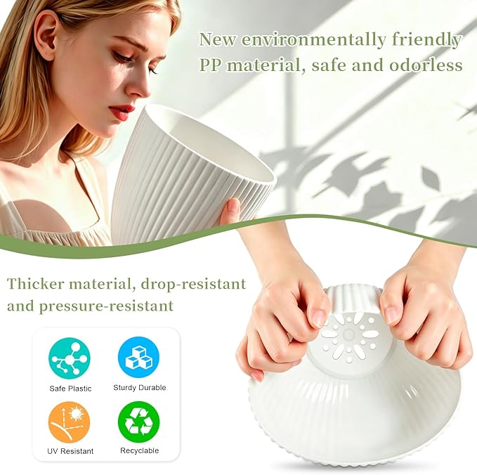 SupKing White Plant Pots with Drainage Saucers 7.5/6.7/6/5/4/3.5 Inch Set of 6,Plastic Flower Pots Planters with Multi Mesh Drainage Holes Nursery Planting Pot for Indoor Outdoor Garden Plants
