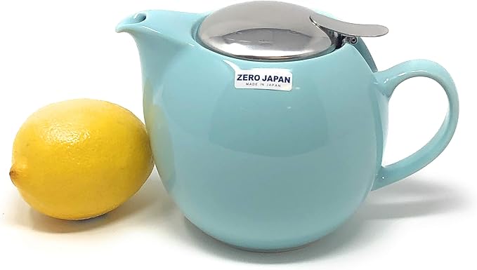 Zero Japan Bee House Round Teapot For One, 24 Oz - Ceramic Tea Pot with Stainless Steel Lid and Infuser, Smooth-Pour Spout, Diswasher and Microwave Safe Tea Pots (Aqua Mist)