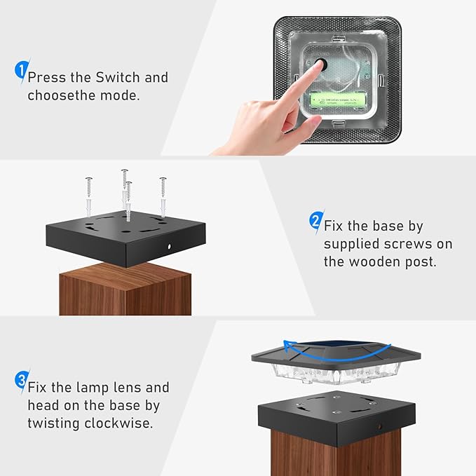 Peasur 4 Packs 4x4 Solar Post Lights Outdoor, Blue & Warm White LED Fence Caps Light Waterproof, Wood & Vinyl Post Top Lighting for Deck Mailbox Railing Porch Outside