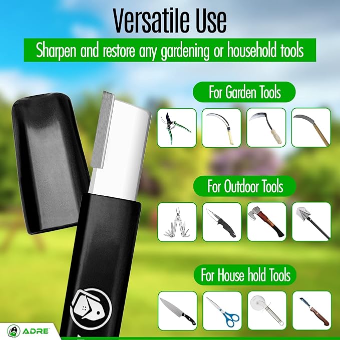 Adre Garden Tool Blade Sharpener – Professional Carbide Knife Sharpener for Gardening Tools, Pruning Shears, Scissors – Tungsten Sharpener with Carabiner Lock – Pocket-Sized Garden Tool Sharpener