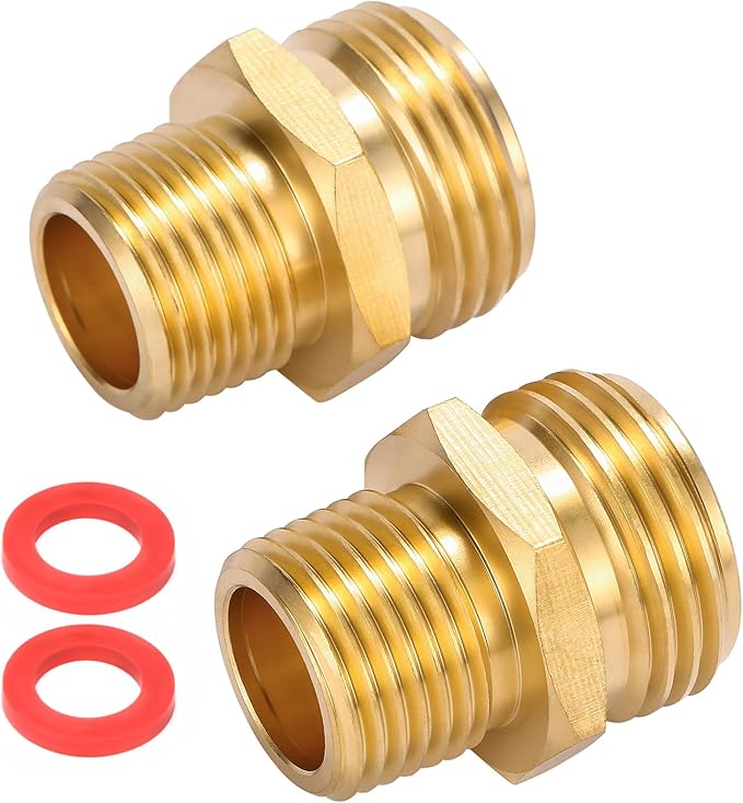 2 Pack 3/4" GHT to 1/2" NPT Male Connector, Brass Garden Hose Fitting, Male Hose Adapter,Brass Garden Hose to Pipe Fittings Connect