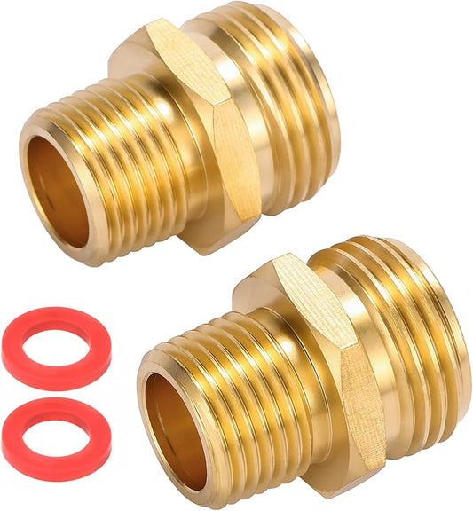 2 Pack 3/4" GHT to 1/2" NPT Male Connector, Brass Garden Hose Fitting, Male Hose Adapter,Brass Garden Hose to Pipe Fittings Connect
