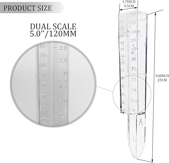 Rain Gauge 2 Pack-Plastic Home Clear Rain Water Meter for Lawn Yard Garden Outdoor Home (Pack of 2)