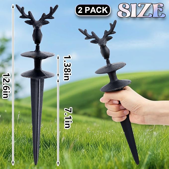 Tandefio 3 Pcs Deer Head Garden Hose Guide Stakes, Heavy Duty Decorative Antique Black Cast Iron Metal Hose Guides, Plant Protector for Lawn Yard Flower Bed