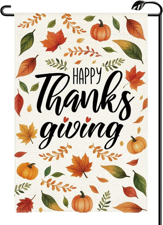 Happy Thanksgiving Garden Flag 12x18 Inch Vertical Double Sided Fall Harvest Autumn Be Thankful Pumpkin Leaves Small Flags Farmhouse Outside Decoration For Yard (ONLY FLAG) GE39