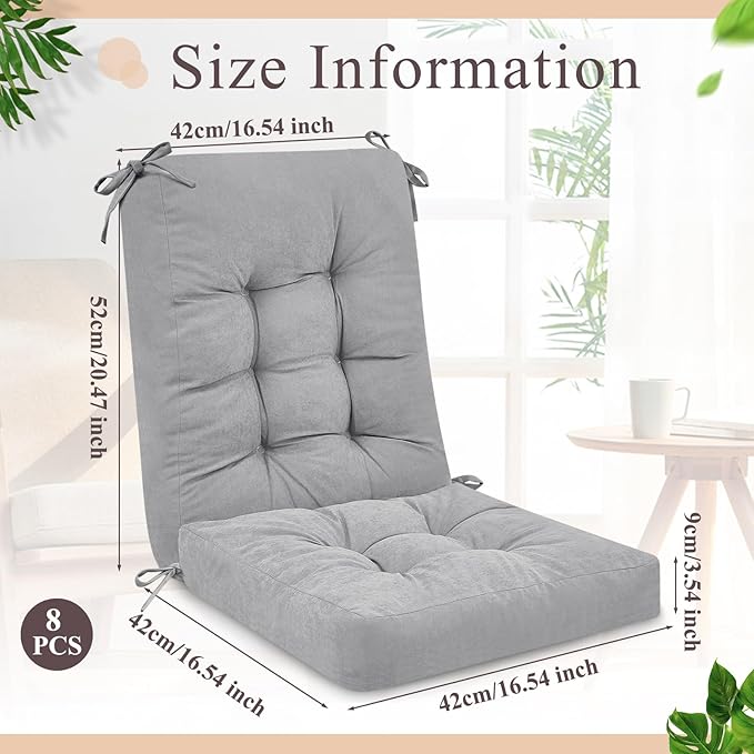 Juexica 4 Sets Outdoor Patio Chair Cushions Seat High Back Tufted Pillow Replacement Rocking Chair Cushions Pads for Patio Summer Seasonal Indoor Home Office(17 x 17 Inch,Gray)