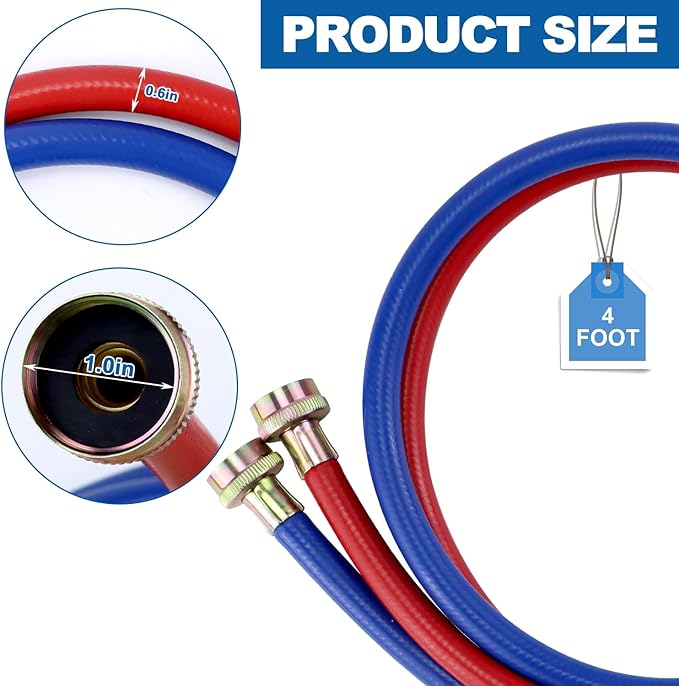 Washer Hoses 4FT,Rubber Washing Machine Hoses 3/4 Washer Machine Hoses 2 packs,Burst Proof Water Supply Lines for Hot and Cold Washer Water Hoses-by MIFLUS,10 YEARS WARRANTY