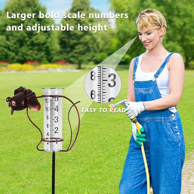 Rain Gauge with Large Clear Numbers, Rain Gauge Outdoor Garden Stake, 5-Inch Glass Tube Rain Water Gauges for Garden, Yard, Lawn, Patio(Dog)