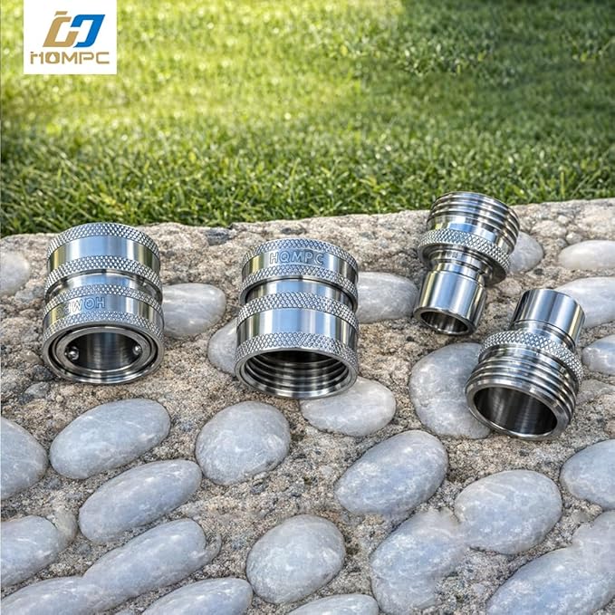 HQMPC Stainless Steel Garden Hose Quick Connect Fittings Set 3/4 inch GHT Stainless Steel 304 Garden Hose Quick Connector Easy Connect Fitting 2 SETS With 4 Gasket