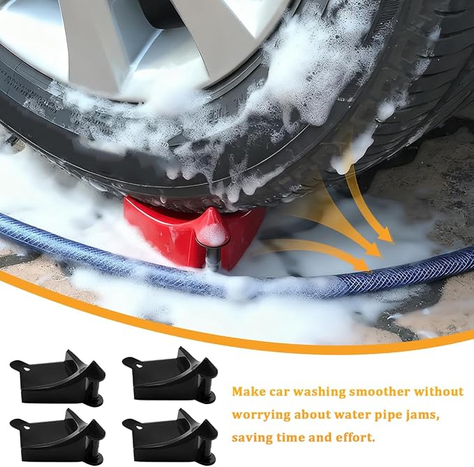 4PCS Car Hose Guide, Vehicle Detailing Cleaning Tools Hose Guides Preventing Wash Stuck Under The Tires, Automotive Wheel Rolling System Tool for Washing, Universal Fit (Black)