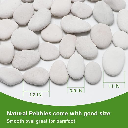 10in River Rock Stepping Stones Set - 6 Pack | Polished Pebble | Long-Lasting PVC Mesh Backing | Perfect for Garden Paths and Lawns Outdoor Landscaping Decoration | White Rhombus