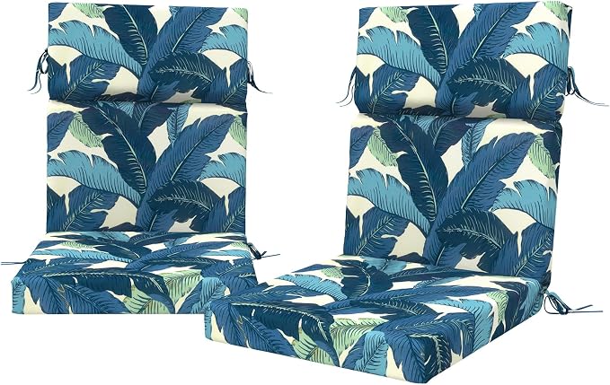 DYTXIII Outdoor High Back Chair Cushions Set of 2, 44"x22" Water Repellent Patio Seat Cushions with Elastic Sponge, All Weather Chair Pads for Rocking, Dining, Patio Furniture - Swaying Palms Blue