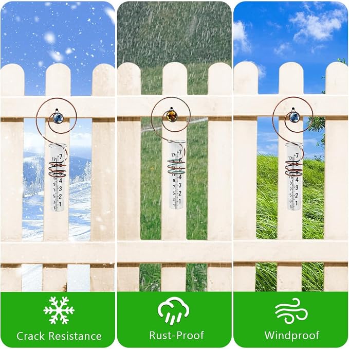 2PS Rain Gauge Outdoor,7 Inch Capacity Rain Gauge Replacement Tube with Metal Rack Holder,Wall Mount Hanging Water Gauge for Rain,Outdoor Measure Guages for Yard Fence Garden Farm