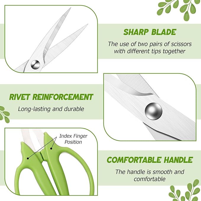 3 Pcs Garden Scissors Shears Trimming Scissors Pruning Floral Shears for Herb Flowers Plants with Straight and Curved Blade for Gardening (Curved,Straght,Bud)