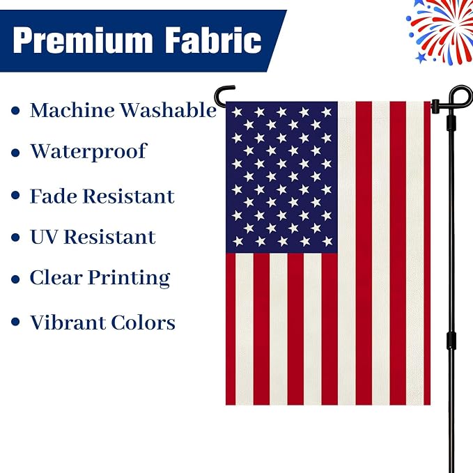 American Flag Garden Flag, Patriotic Double Sided Waterproof Outdoor Yard Flag, USA Independence Day July 4th Lawn Porch Decor, 12x18Inch