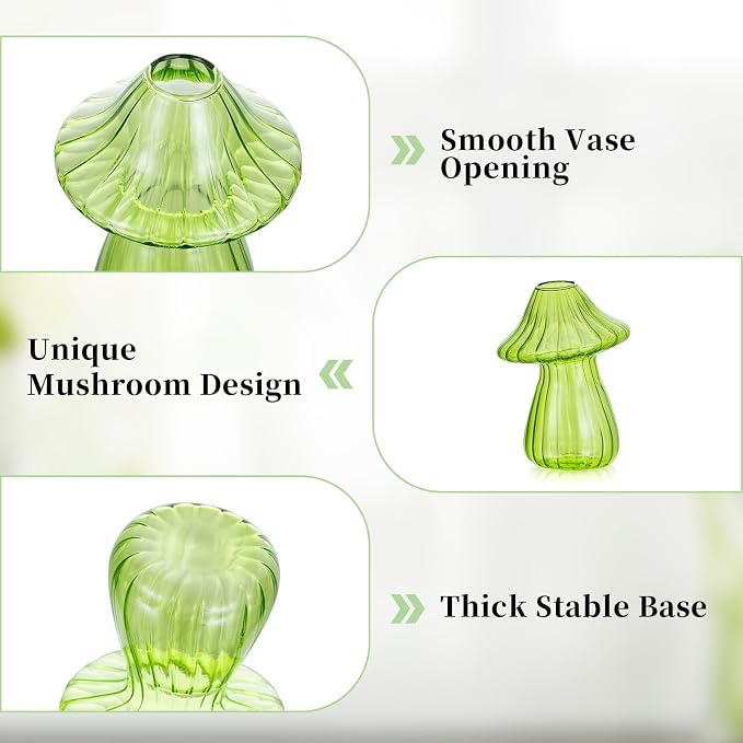 Glasseam Mushroom Plant Propagation Stations: Cute Glass Terrarium Jar Propagation Vase Set of 10 Hydroponic Planters for Home Room - Unique Colorful Mushroom Decor Gifts for Plant Lovers