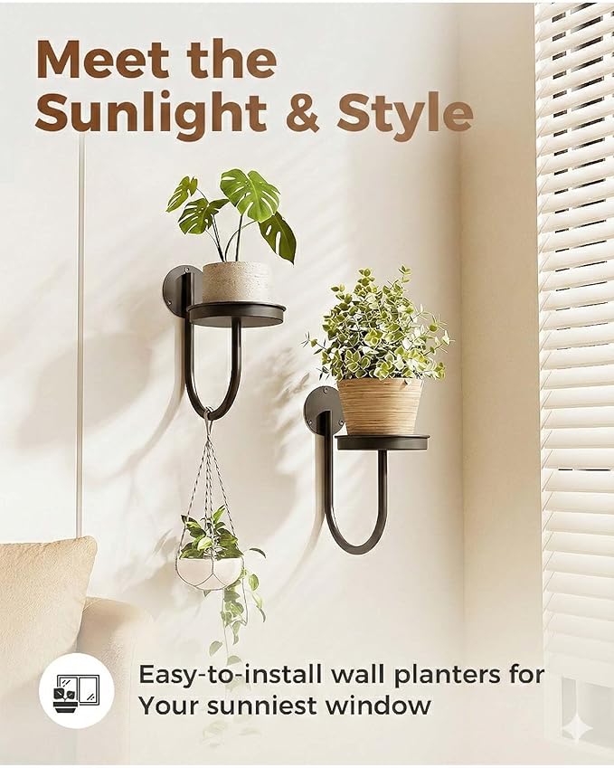 Leaf&lull Hanging Planters for Indoor Plants Wall Planter with Plant Hanger Holder Wall Hanging Decor 2 Pack Black
