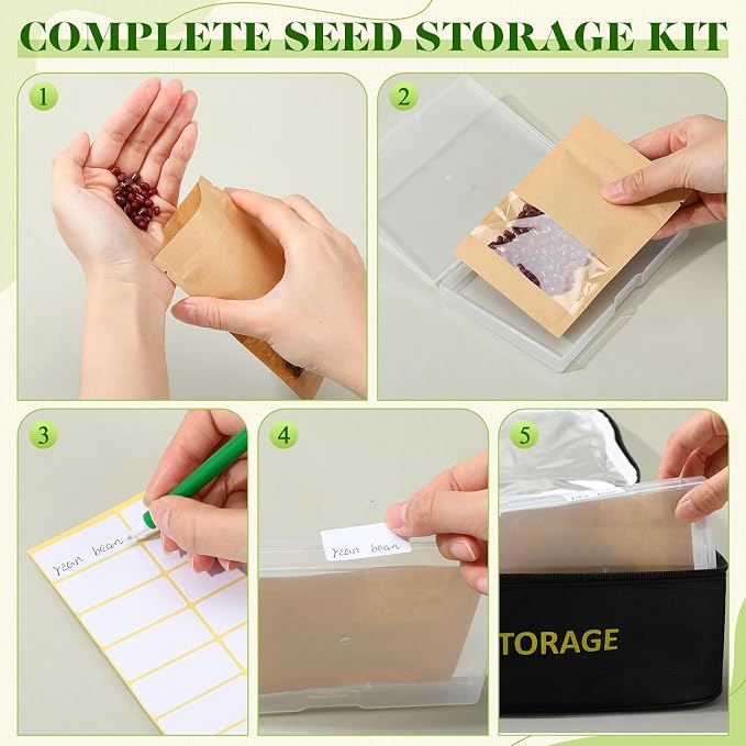 Redbaker 26 Slots Seed Storage Organizer Box with Insulated Bag 30 Seed Envelopes Bag and 40 Label Stickers, Garden Seeds Container for Plant, Flower, Vegetable Seeds