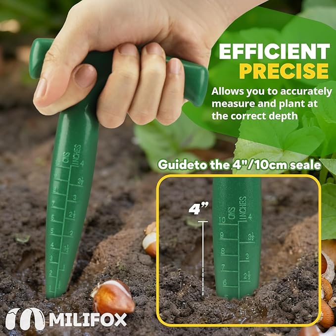 Seed Planter Tool, T-Handle Seed Dibber with Scale, Seed Spreader Tool with 5 Adjustable Holes, Dibbler Gardening Tool for Trays, Raised Bed, Balcony Garden (Dark Green 2PCS)