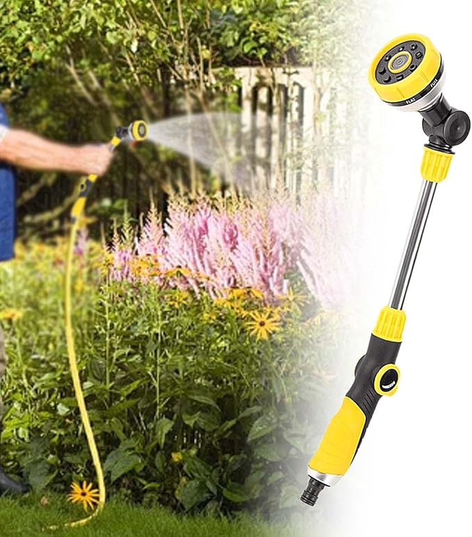 Watering Wand Plant Watering Wand Garden Hose Sprayer Wand Water Hose Long Hose Nozzle Sprayer Adjustable 8 Patterns Ergonomic Rubber Grip Suitable Fo, Yellow