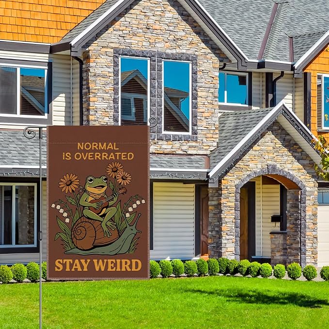 Perfectinsoy Normal is Overrated Stay Weird Funny Garden Flag, Inclusion Equality Human Rights Yard Banner, Sarcastic Humor Frog Flags, Welcome Yard Farmhouse Patio Lawn Spring Summer Outdoor Decor