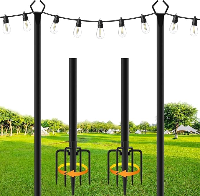 SINLEY 2 Pack String Light Poles,10 Ft Metal Poles with Fork for Outdoor String Lights,Outdoor Light Poles with Fork,Poles/Post/Stand for Outside,Patio,Deck,Backyard,Garden Wedding,Party