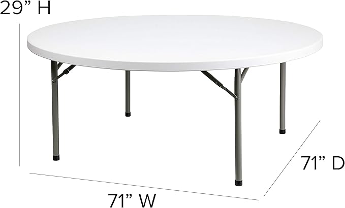 Flash Furniture Elon 6' Round All-Occasion Plastic Folding Event Table, Foldable Portable Banquet Table for Indoor/Outdoor Events, White