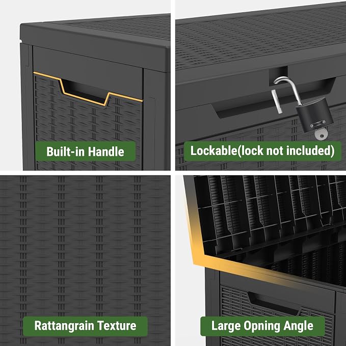 Mars Villa 60 Gallon Deck Box, Waterproof Weatherproof and UV Resistant Resin Storage Bin with Lockable Lid, Ideal for, Outdoor, Patio Furniture Cushions, Pool Supplies, Garden Tools, Black