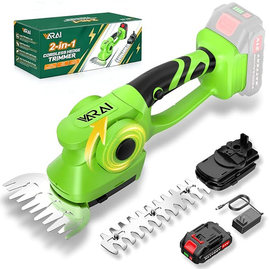 2-in-1 600W Cordless Hedge Trimmer, 21V Battery Operated Trimmer for Bush & Grass, Lightweight Garden Trimmer for Home Use