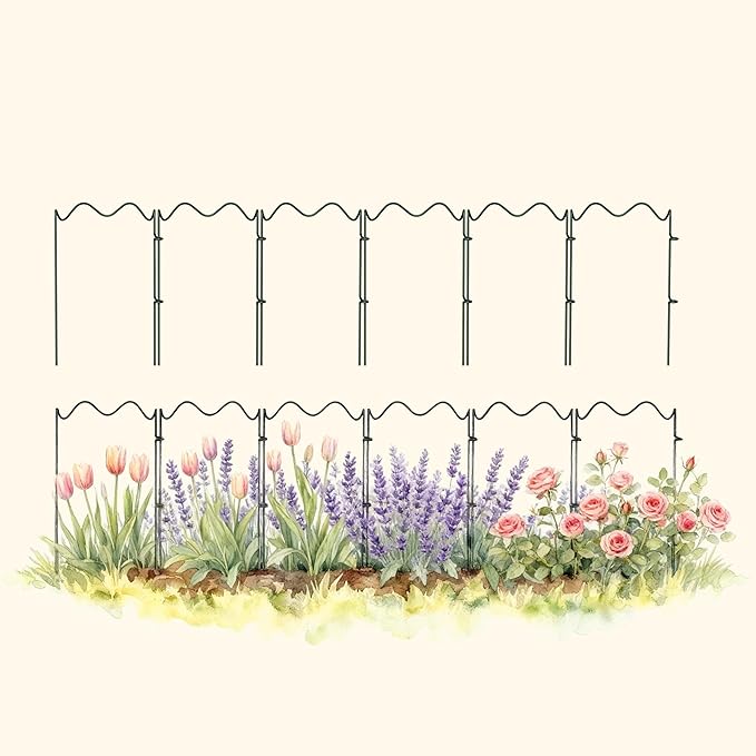 6 Pack Plant Support Stakes, Wavy Metal Garden Plant Stake, Peony Cages and Supports, 10"(W) x 16" (H) Flower Support Ring for Peonies, Hydrangea