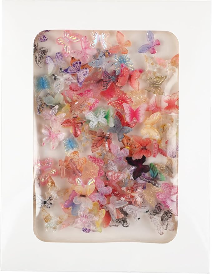 90Pcs Resin Butterflies 3D Miniature Dollhouse Accessories, Waterproof Tiny Charms for Fairy Garden, Scrapbooking & DIY Crafts with Window Envelope Packaging (Assorted Colors)