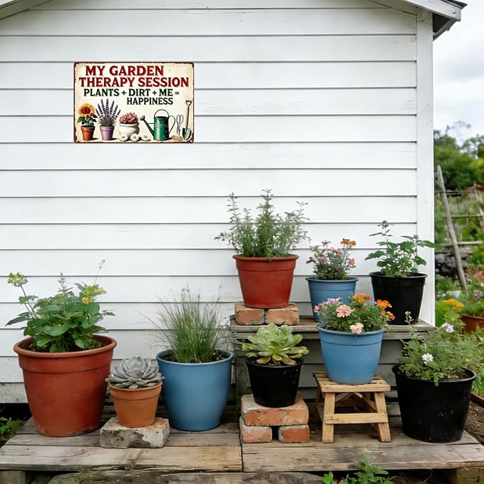Funny Garden Signs "Plants + Dirt + Me = Happiness" Metal Sign Gift for Gardeners,8x12 Inch Vintage Decor for She Shed, Patio, Yard & Indoor Wall FFXQCTFF(3003)