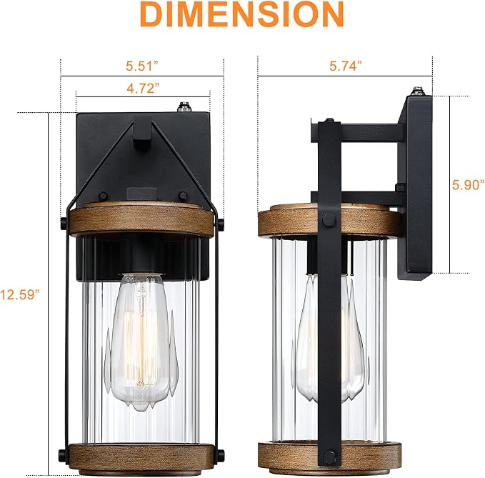 LONEDRUID 2 Pack Dusk to Dawn Outdoor Wall Light Fixtures Photocell Sensor Exterior Lantern Sconce Lighting Waterproof Outside Wall Mount Lamp for House Patio Garage Entryway Doorway
