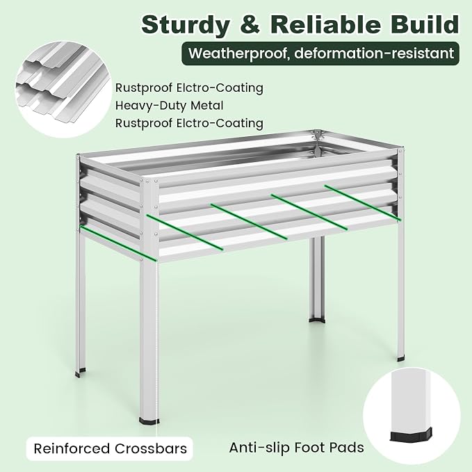 Giantex Raised Garden Bed with Legs & Greenhouse Cover, 44x22x60 Elevated Metal Planter Box with Roll-up Door, Outdoor Mini Greenhouse for Vegetable Flower Herb Patio Balcony (Silver,1)